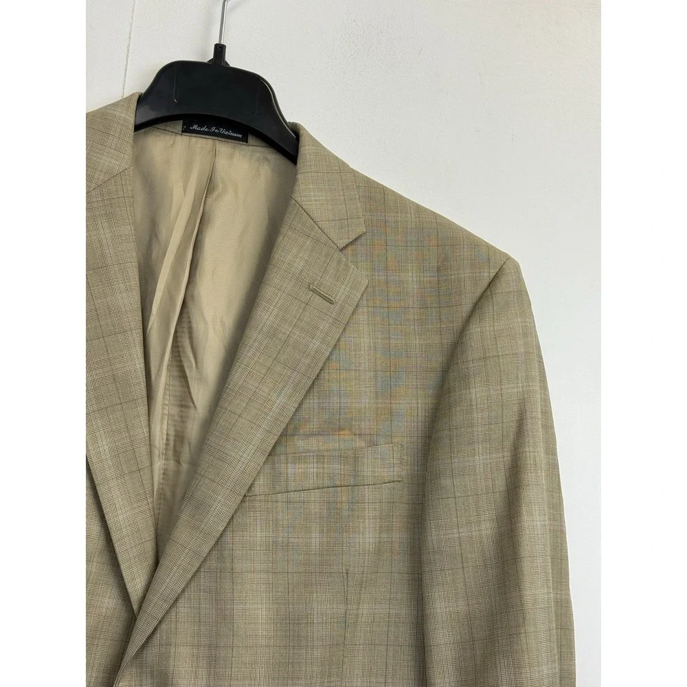 Perry Ellis Portfolio Men's 42S Sport Coat Two Button 100% Wool‎ Beige Plaid